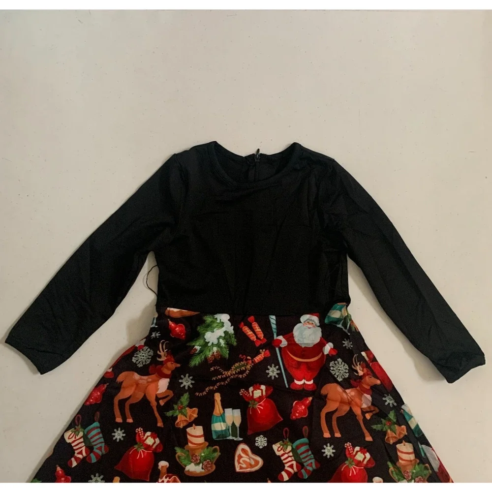 Christmas Dress Size 4-5 Years Girls Kids Long Sleeve Dress Holiday - Picture 10 of 12